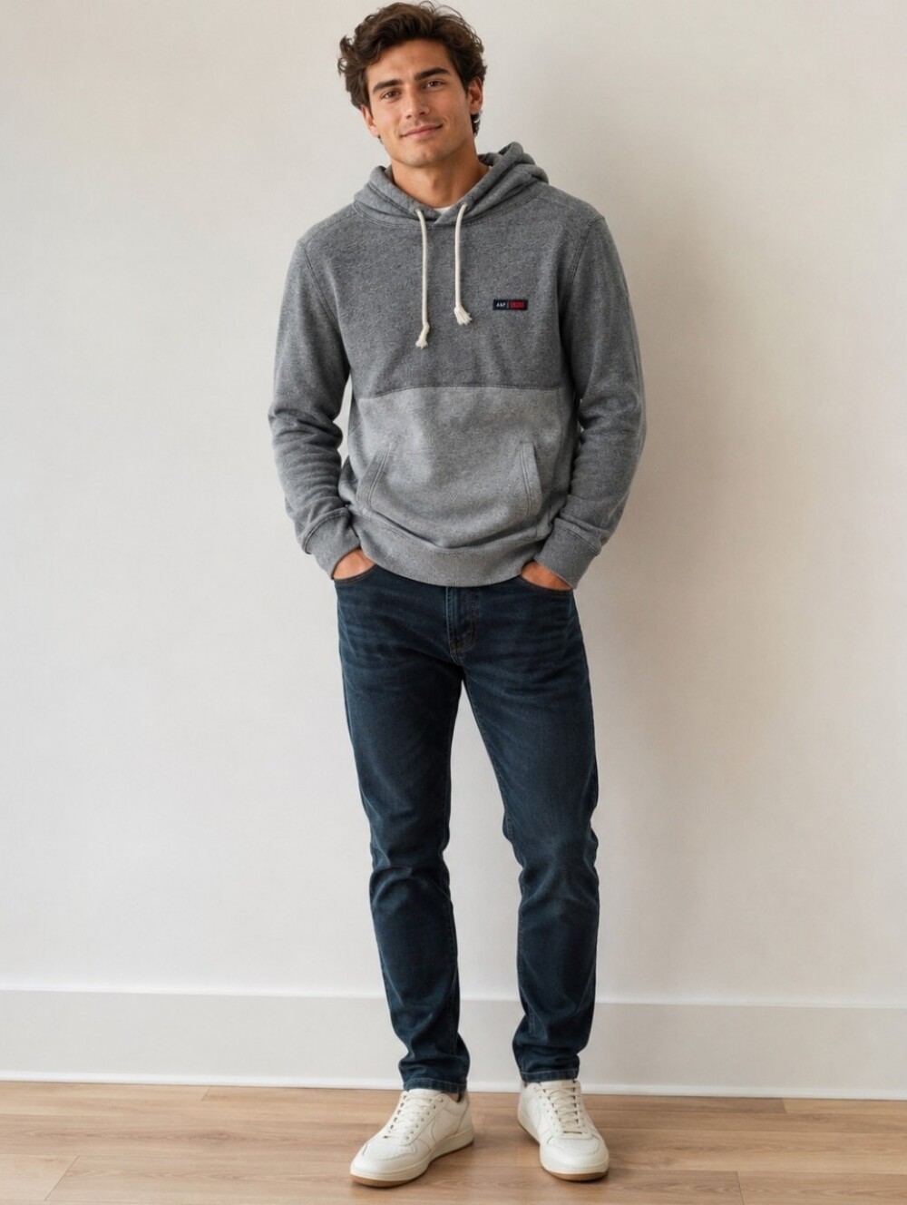 Cozy Minimalist Gray Hoodie Pullover Preppy Casual Loungewear Athleisure Sz M